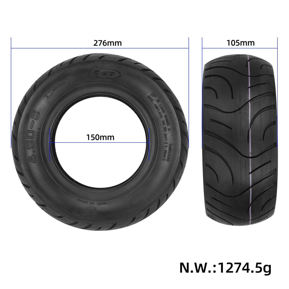 Neumático sin cámara para carretera urbana CST4.50-6 - Imagen 2