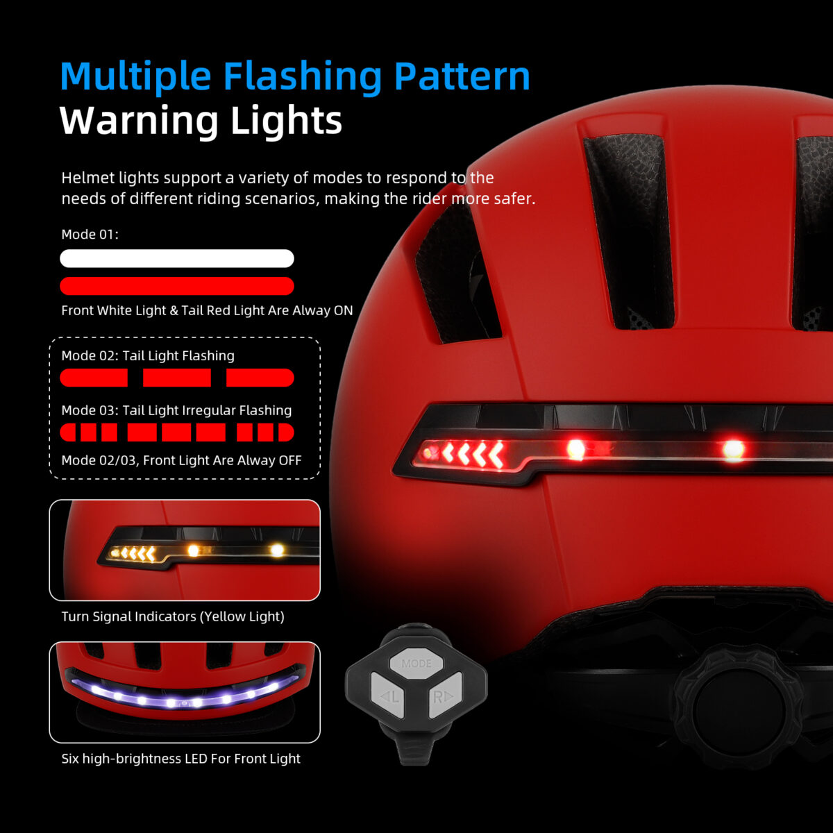 Casco inteligente rojo con control remoto inalámbrico en el manillar - Imagen 3