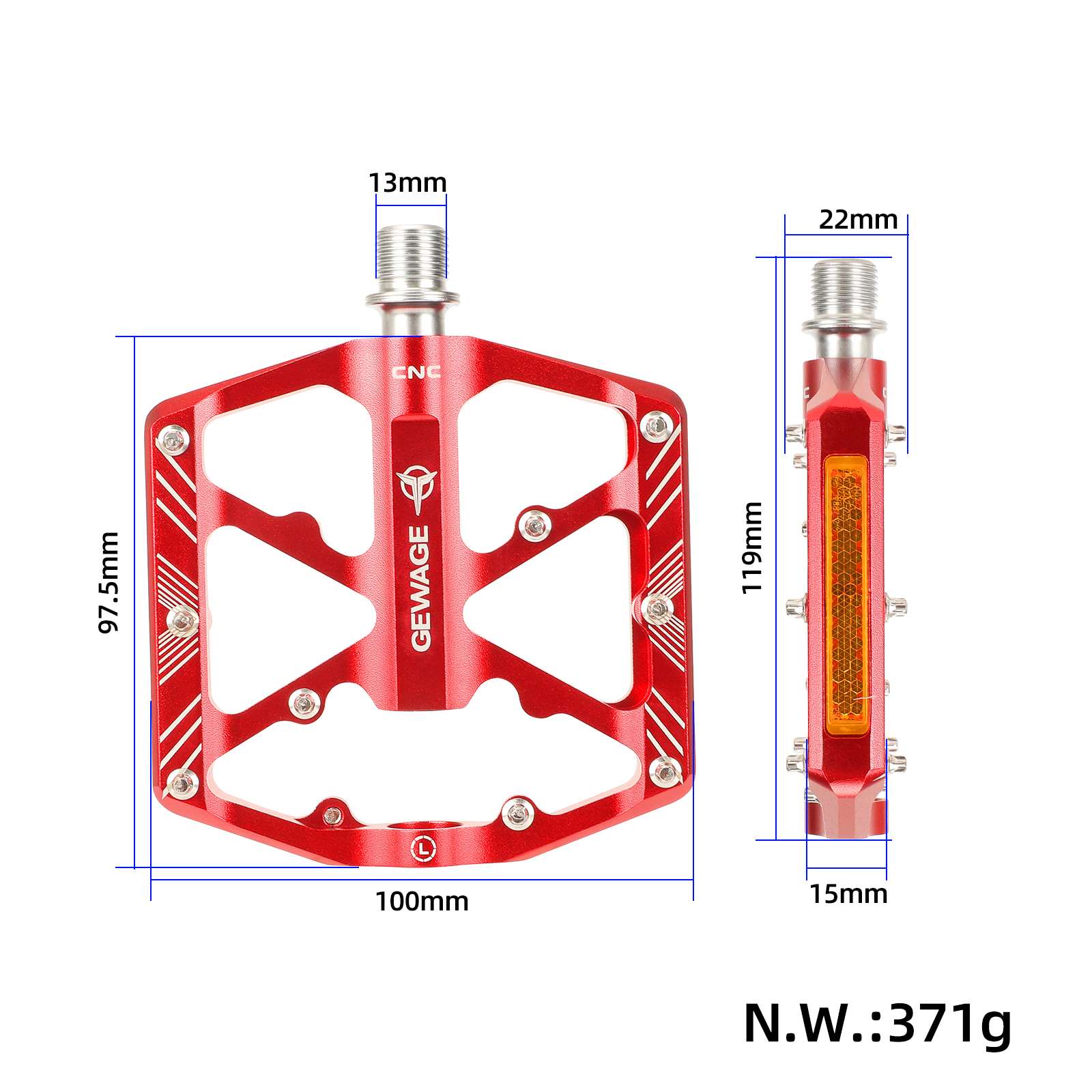 Pedal antideslizante hueco de aleación de aluminio rojo - Imagen 2