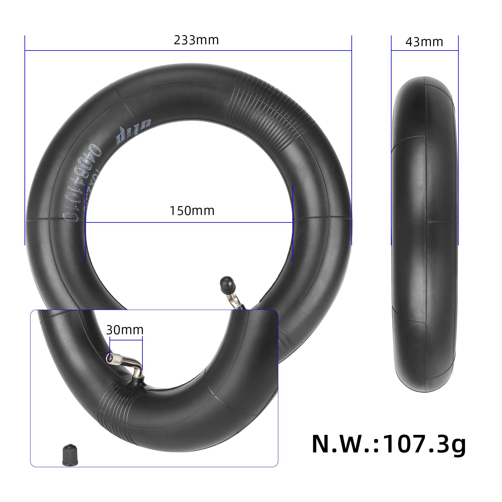 Cámara de aire Ulip 10*2,5 con ángulo exterior de 90 grados, 100 g - Imagen 2