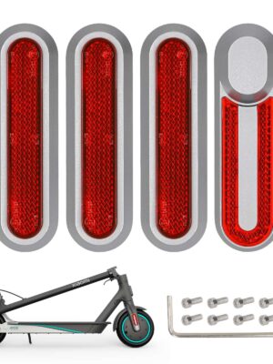 4 piezas de carcasas decorativas plateadas de repuesto + barras reflectoras rojas para M365 1S Pro Pro2 y Lite