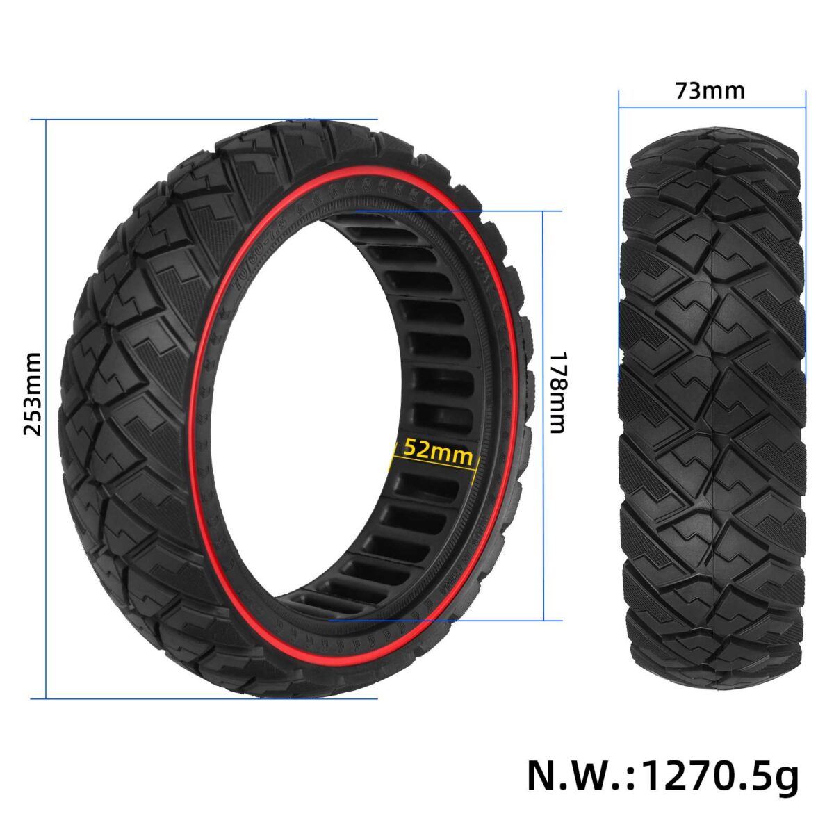 Neumático todoterreno sólido Ulip 70/60-7.5 con forma de diamante y círculo rojo - Imagen 2