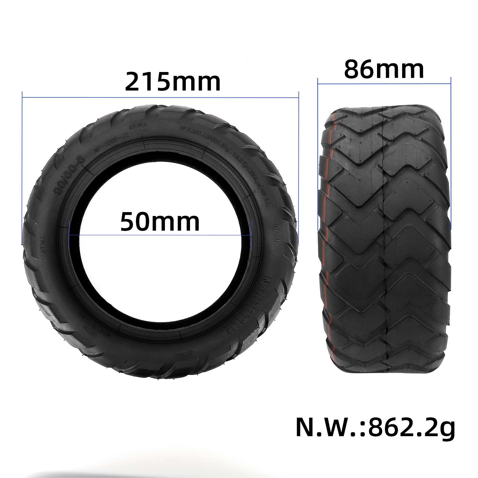 Neumático sin cámara Naiputun80/60-6 - Imagen 2