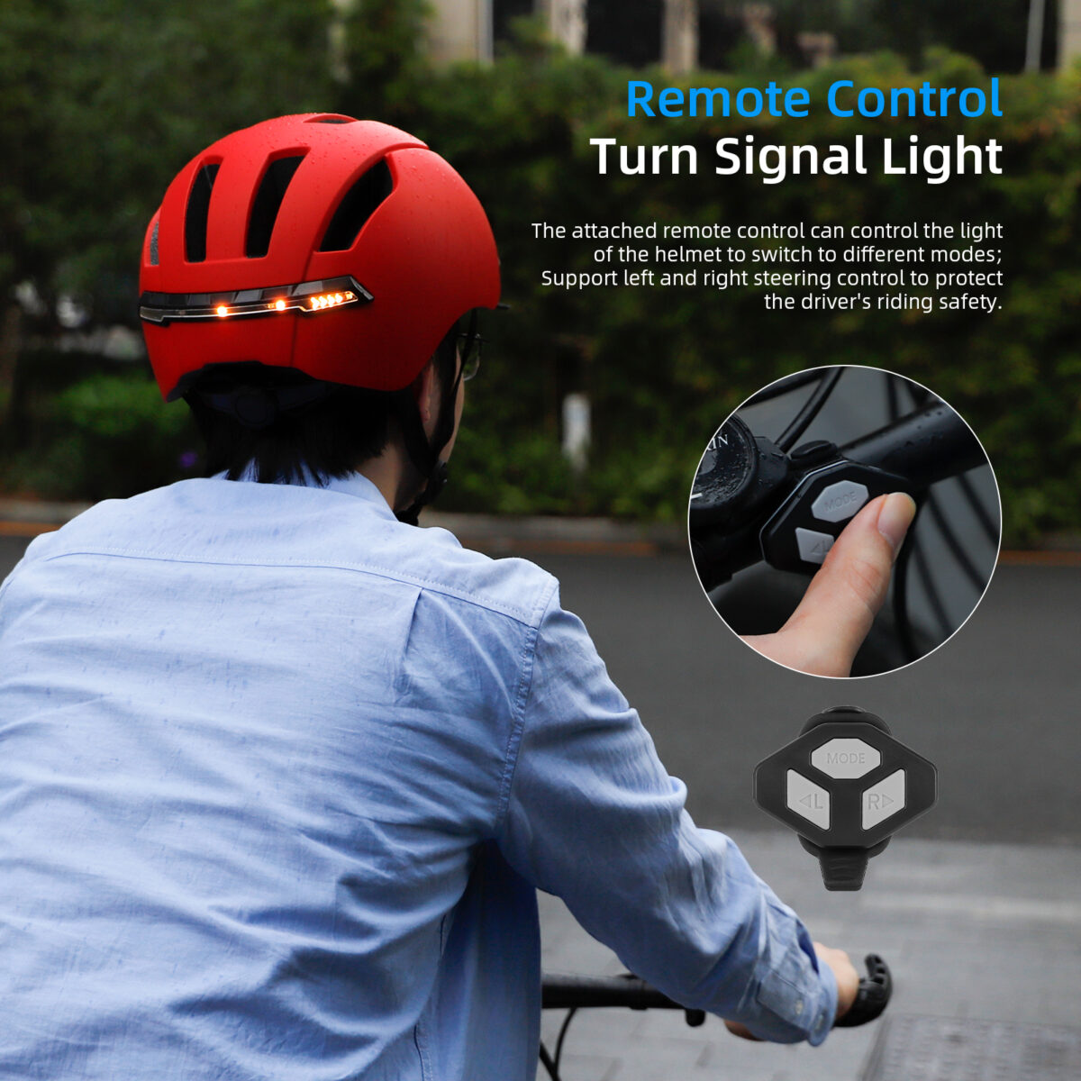 Casco inteligente rojo con control remoto inalámbrico en el manillar - Imagen 2