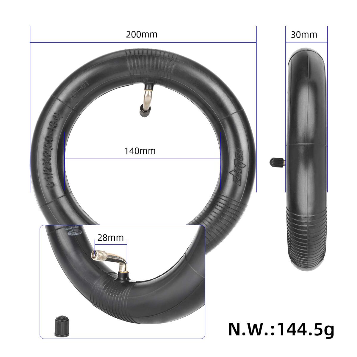 Cámara de aire reforzada Ulip de 8 1/2 x 2 (50-134 mm) con 90 grados para scooter Zero 9 - Imagen 2