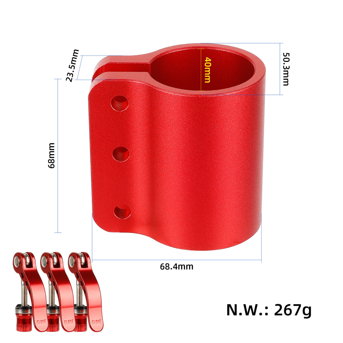 Abrazadera roja con 3 cierres para patinete Kaabo Mantis 10 - Imagen 2