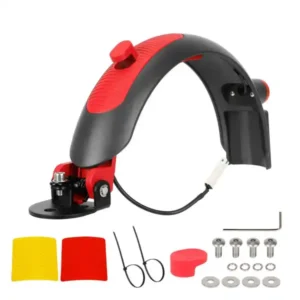 Guardabarros trasero de aleación de aluminio Ulip de color gris y rojo con freno de alta gama (con luces traseras y herramientas de tornillo) + 1 pegatina reflectante amarilla + 1 pegatina reflectante roja