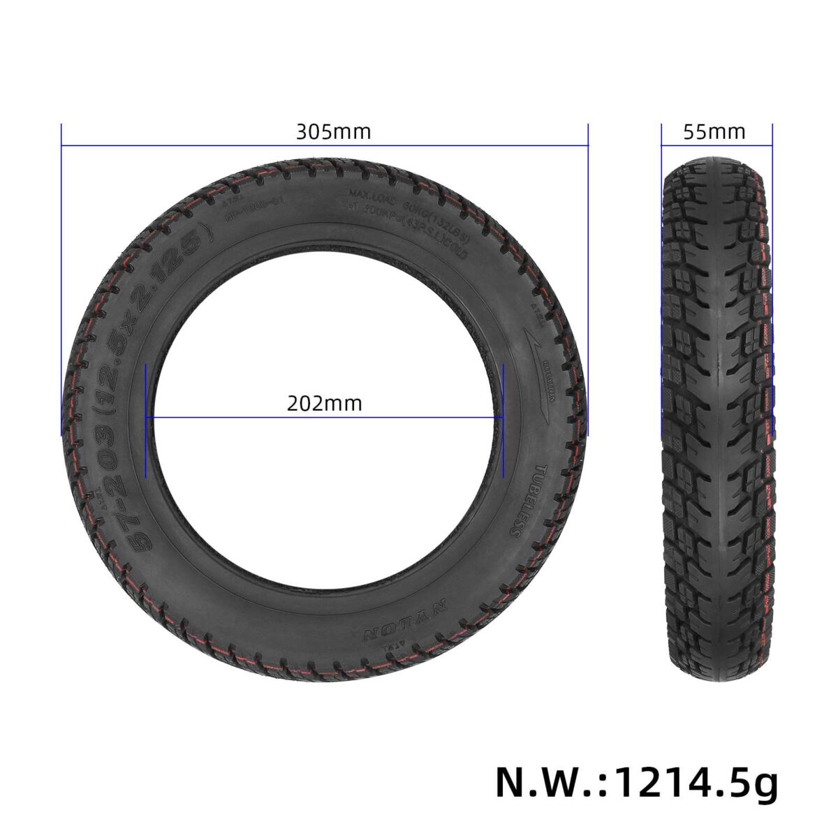 Neumático todoterreno autorreparable sin cámara Ulip 12.5*2.125(57-203) con gel - Imagen 4