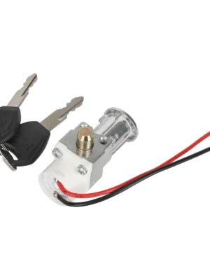 Cerradura de puerta eléctrica plateada con llaves