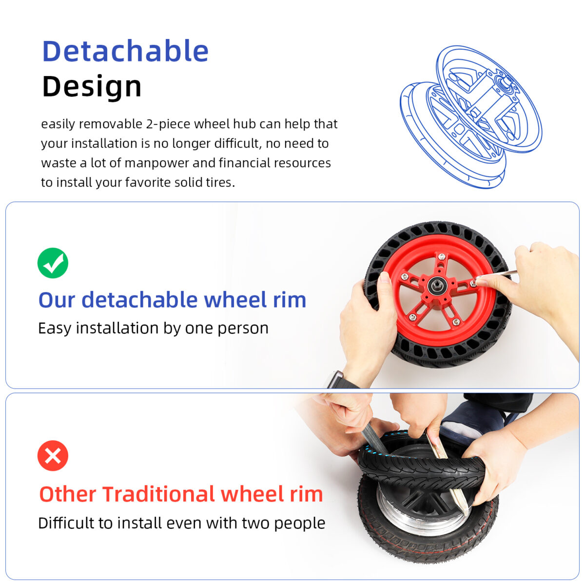 Buje trasero dividido Ulip rojo para patinetes Xiaomi M365/1S/MI3/Lite - Imagen 4