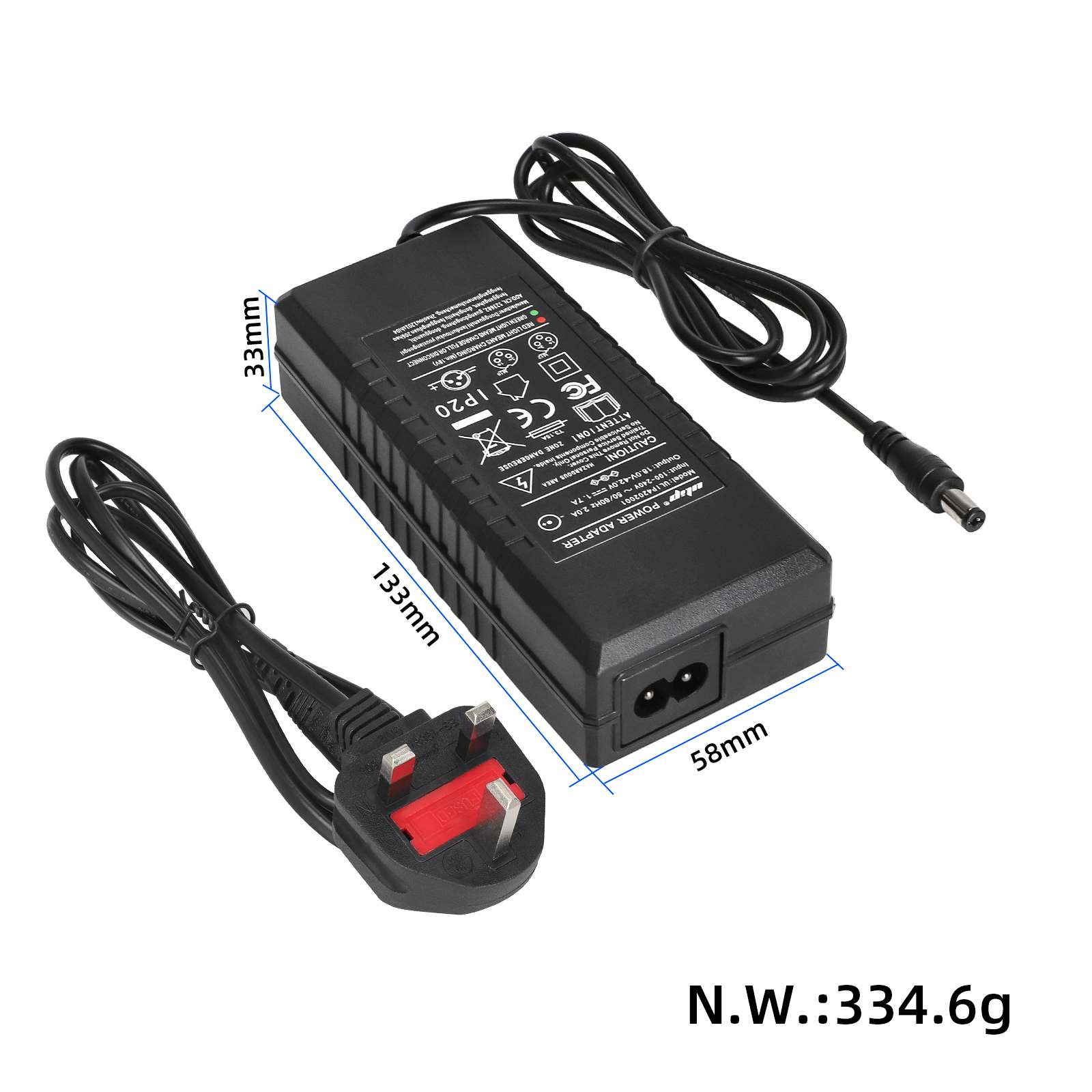 Cargador Ulip de 18 V a 42 V, 1,7 A, con certificación CE y FCC y conector DC 2,1 (enchufe británico). - Imagen 2