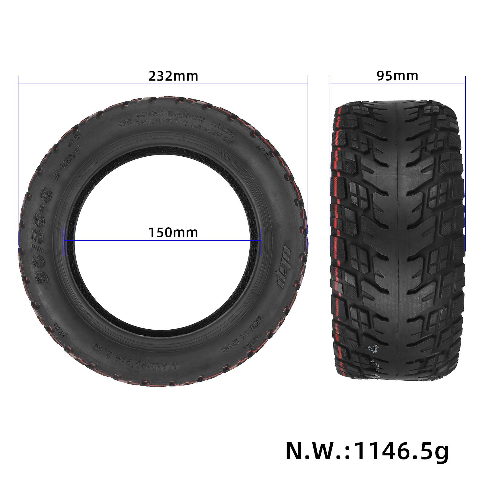 Neumático todoterreno sin cámara autorreparable Ulip 90/55-6 - Imagen 3