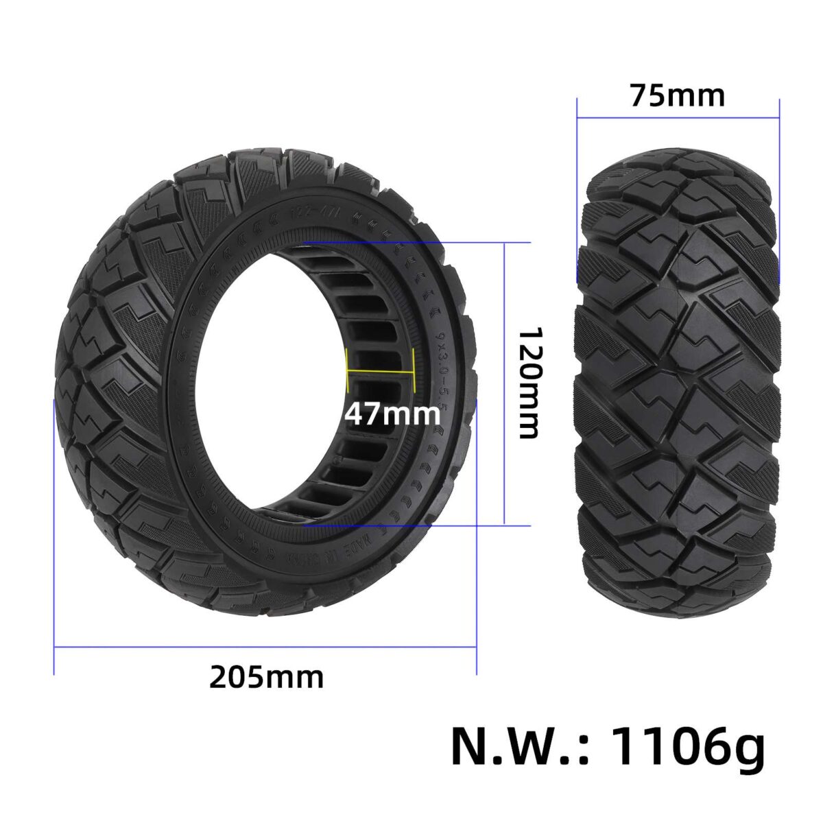 Neumático sólido todoterreno Ulip 9*3.0-5.5 con diseño de diamante negro - Imagen 2