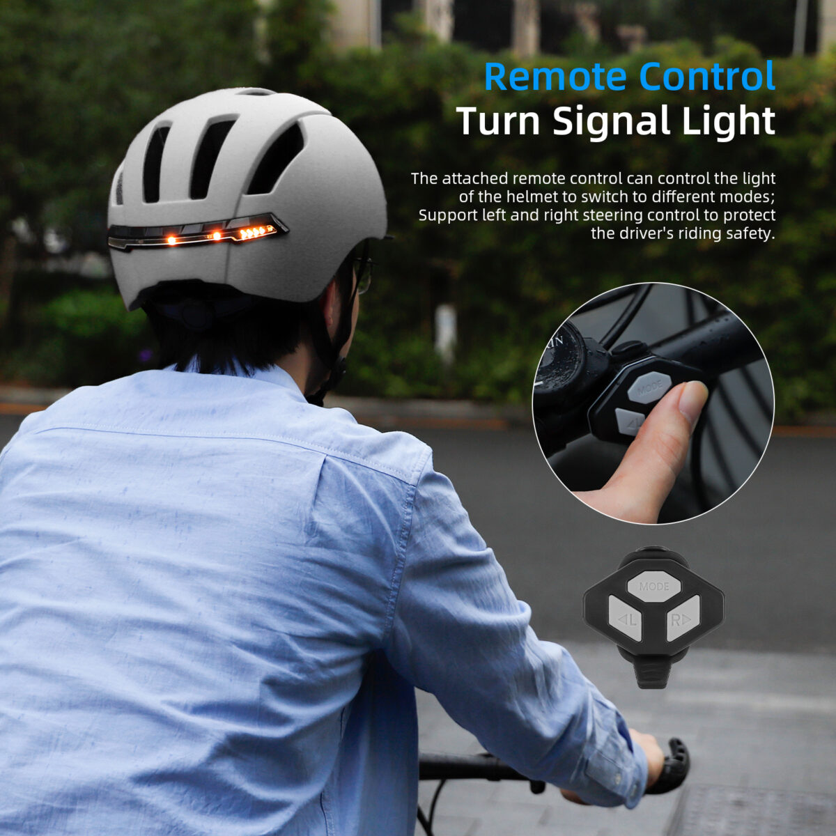 Casco inteligente blanco con control remoto inalámbrico en el manillar - Imagen 2