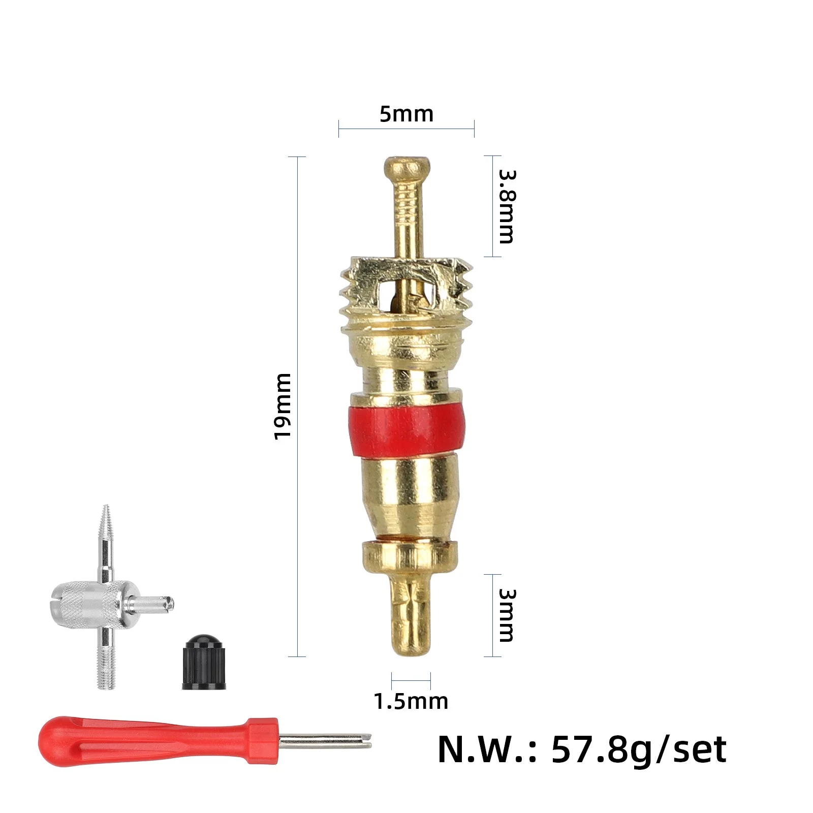 Juego de 62 insertos de válvula + herramienta de extracción + llave - Imagen 2