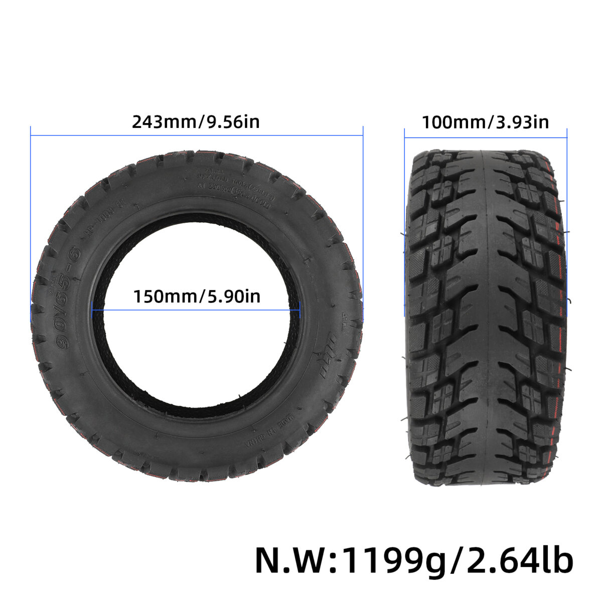 Neumático todoterreno sin cámara ULIP 90/65-6 para scooters Zero 10X - Imagen 2