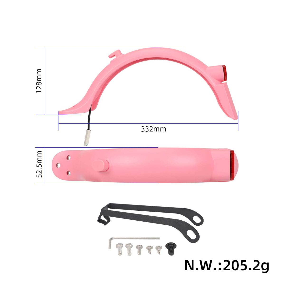 Guardabarros trasero integrado Xiaomi M365 Pro/Pro2 rosa con matrícula (con luz trasera + gancho + soporte metálico pro) - Imagen 2