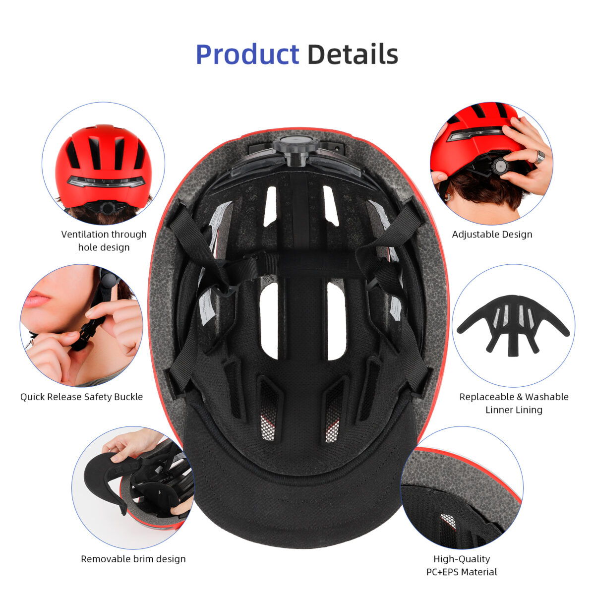 Casco inteligente rojo con control remoto inalámbrico en el manillar - Imagen 5