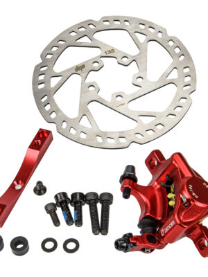 Juego de frenos Xtech rojos que incluye disco de 135 mm y adaptador rojo