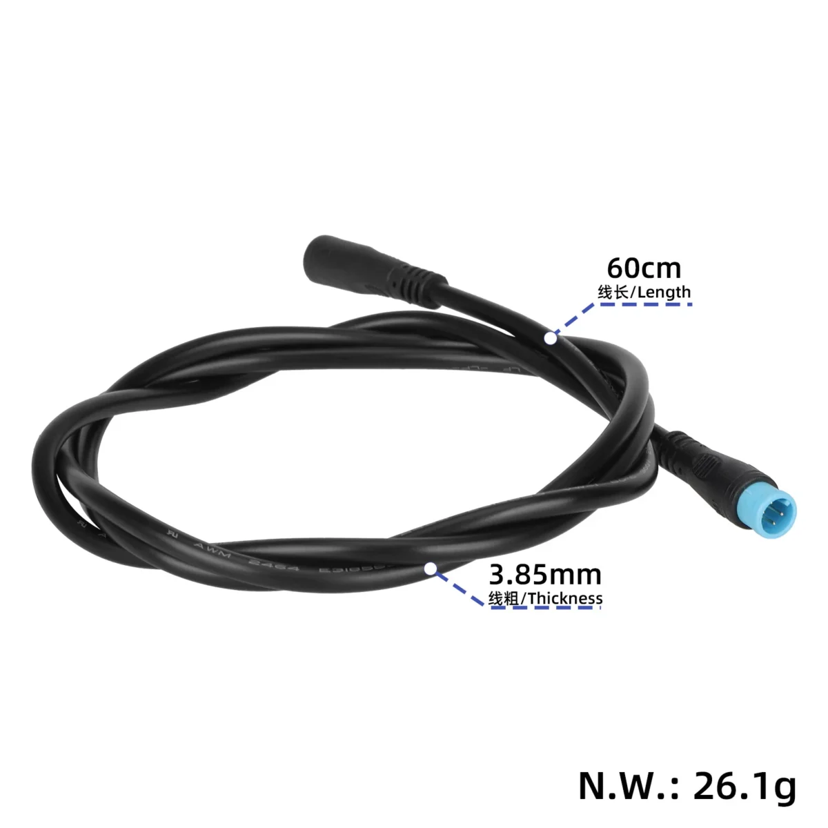 Cable conector M8 impermeable de 60 cm con conector macho/hembra de 4 pines con cabezal azul - Imagen 2