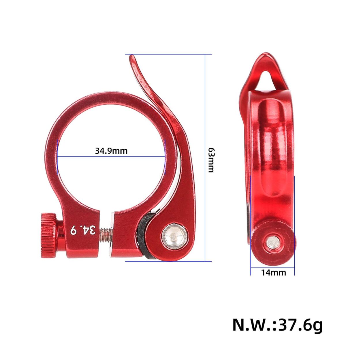 Abrazadera de tubo de asiento roja sin orificio de 34,9 mm - Imagen 2