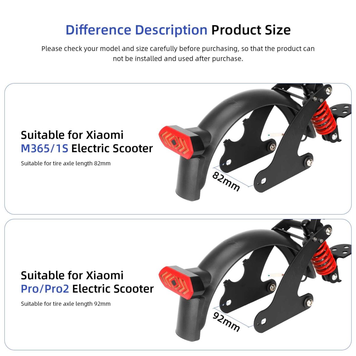 Suspensión trasera Ulip V3 negra y roja con guardabarros de señal de giro para scooter M365 y 1S - Imagen 3
