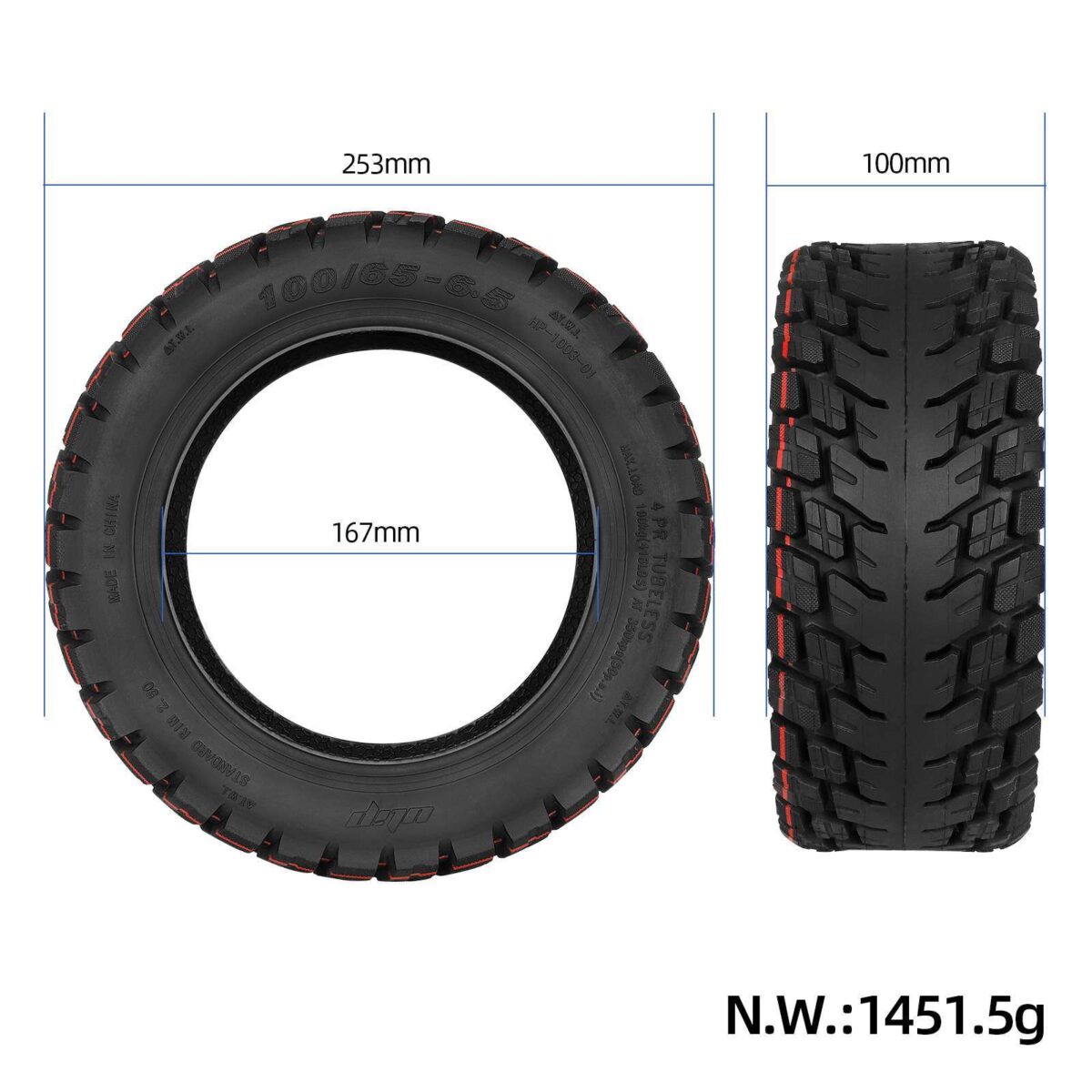 Neumático todoterreno sin cámara Ulip autorreparable 100/65-6.5 con válvula - Imagen 4