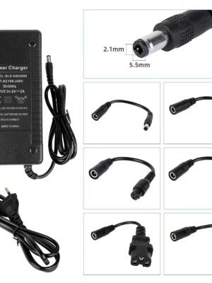 Cargador de 54,6 V 2 A CC 2,1 con 6 cables adaptadores (enchufe UE)