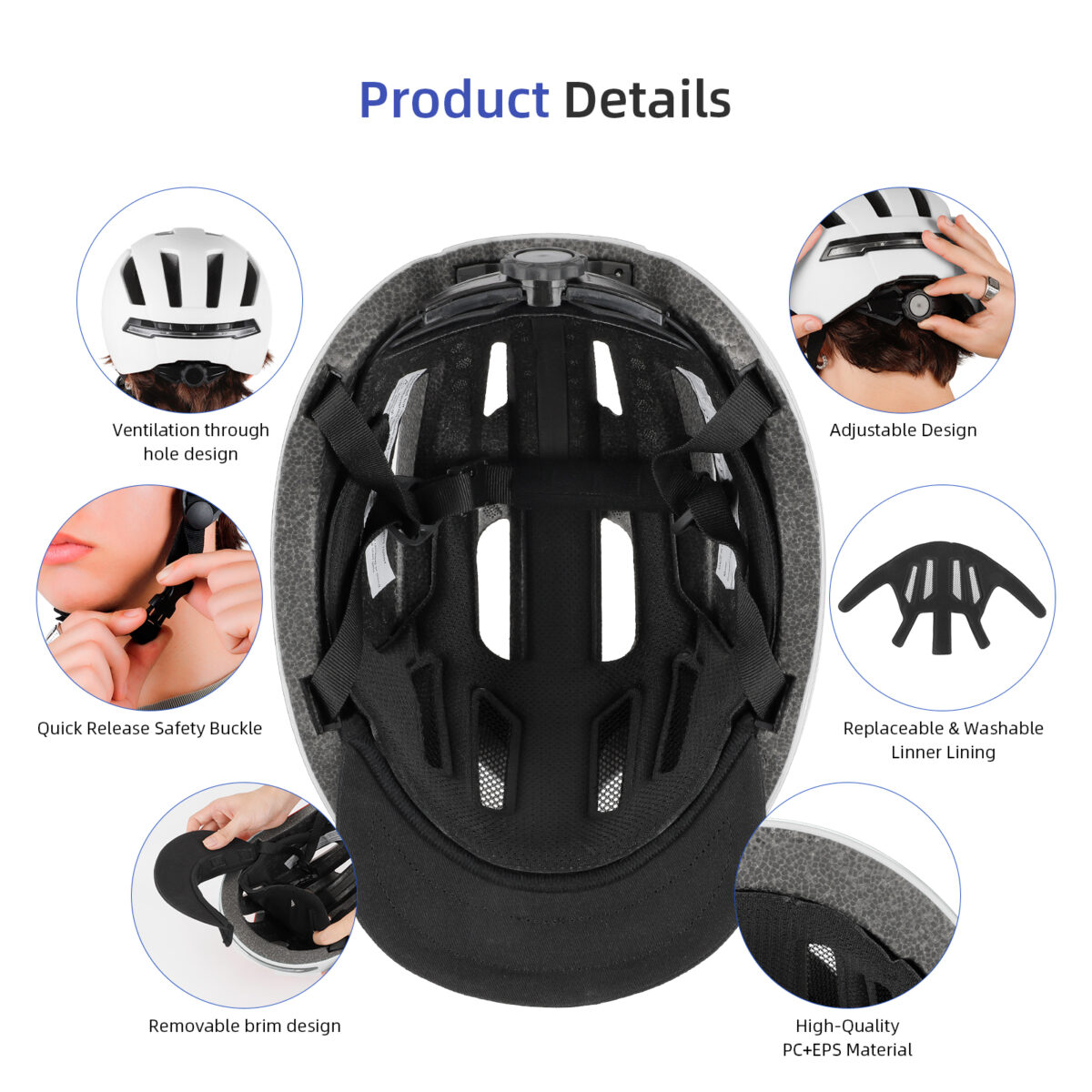 Casco inteligente blanco con control remoto inalámbrico en el manillar - Imagen 5