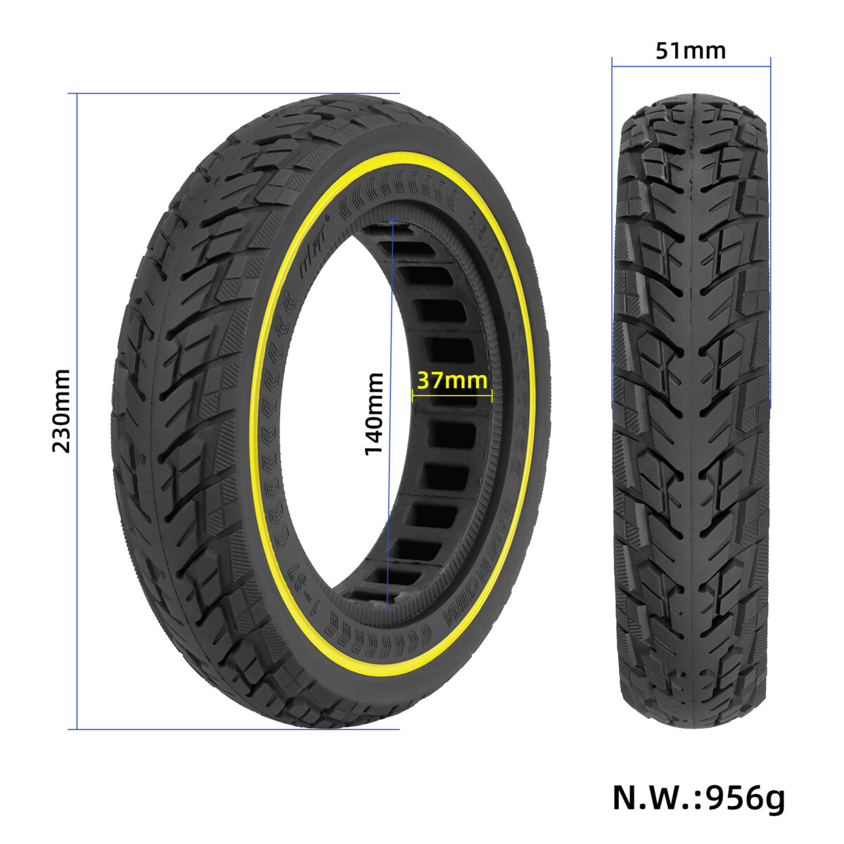 Neumático sólido Ulip 9.5*2.0 con círculo amarillo para scooters Xiaomi y de 8.5 pulgadas - Imagen 2