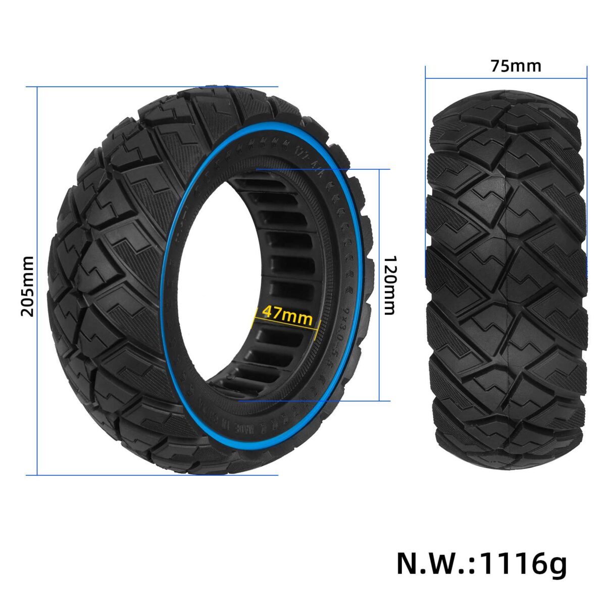 Neumático todoterreno sólido Ulip 9*3.0-5.5 con forma de diamante y círculo azul - Imagen 2