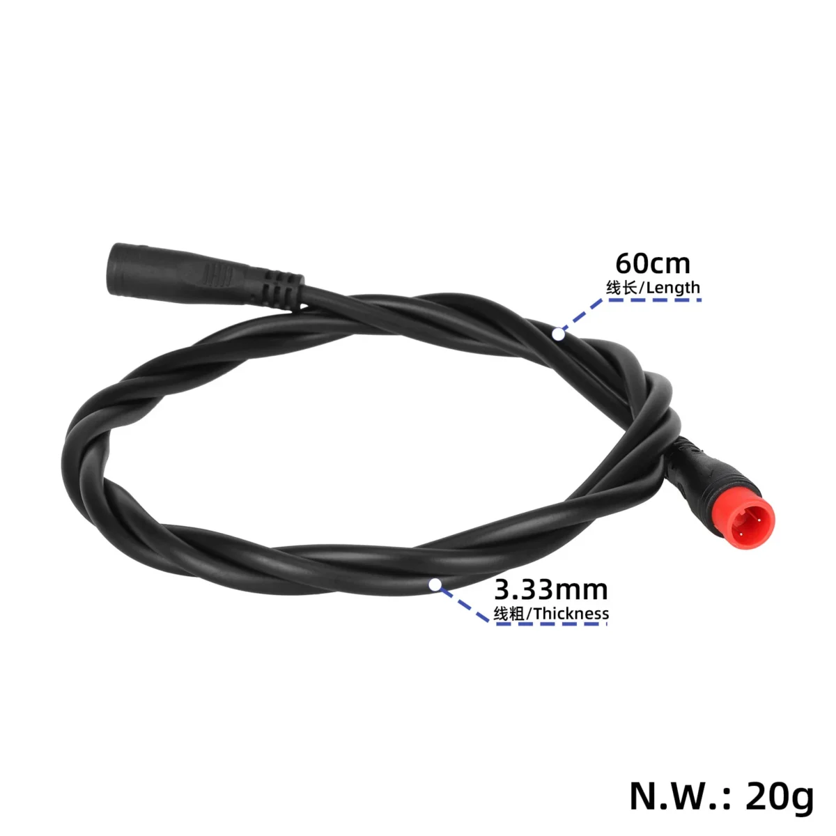 Cable rojo M8 impermeable de 2 pines con conector macho/hembra de 60 cm - Imagen 2
