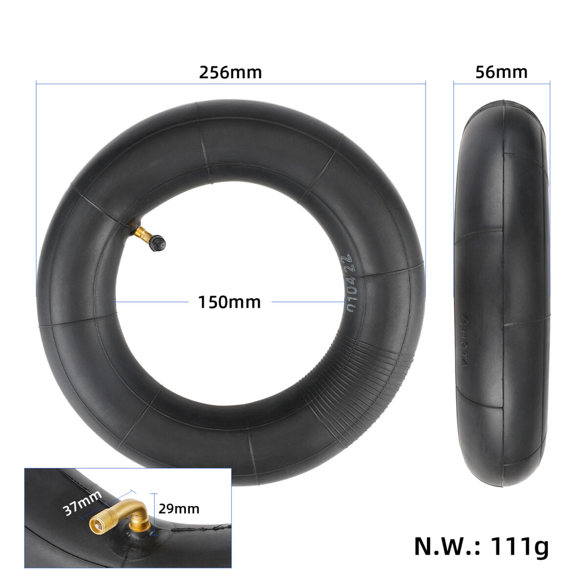 Cámara de aire de 10*2,5 con curva de 90 grados hacia afuera para scooters Zero10X y VSETT - Imagen 2