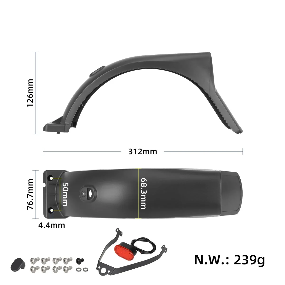 Guardabarros trasero con gancho + luz trasera + tornillos para Xiaomi 5 Max - Imagen 2