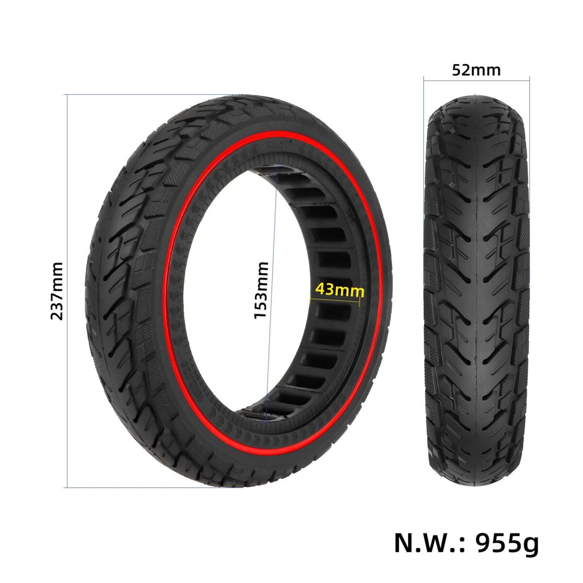 Neumático sólido ULIP 10*2.125/250*54 con círculo rojo para scooters Ninebot F20F25F30F40/Mi4/Mi4 Lite 2.o - Imagen 2