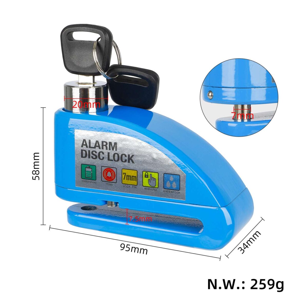 Bloqueo de freno de disco con alarma controlable azul - Imagen 2