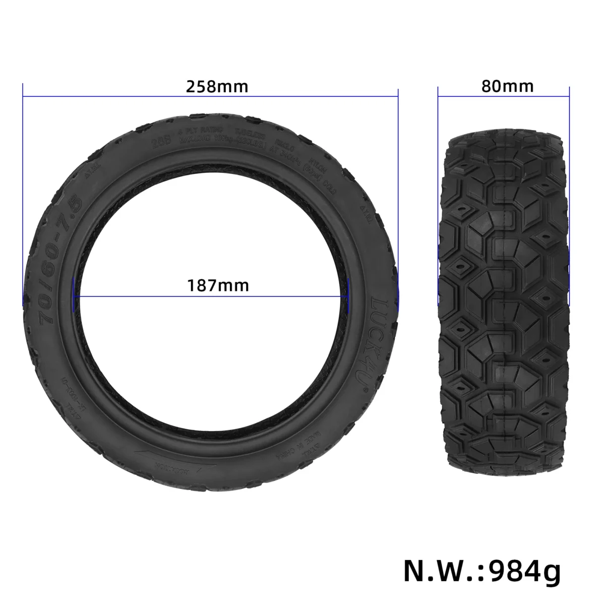Neumático sin cámara autorreparable Luck4U 70/60-7.5 con buena relación calidad-precio. - Imagen 2