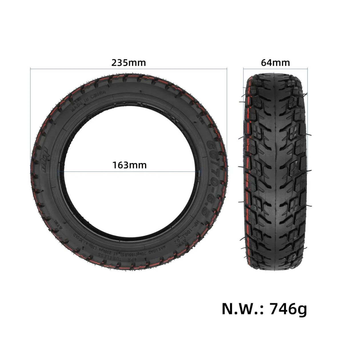 Neumático todoterreno sin cámara autorreparable Ulip 60/70-6.5 con adhesivo y válvula - Imagen 2