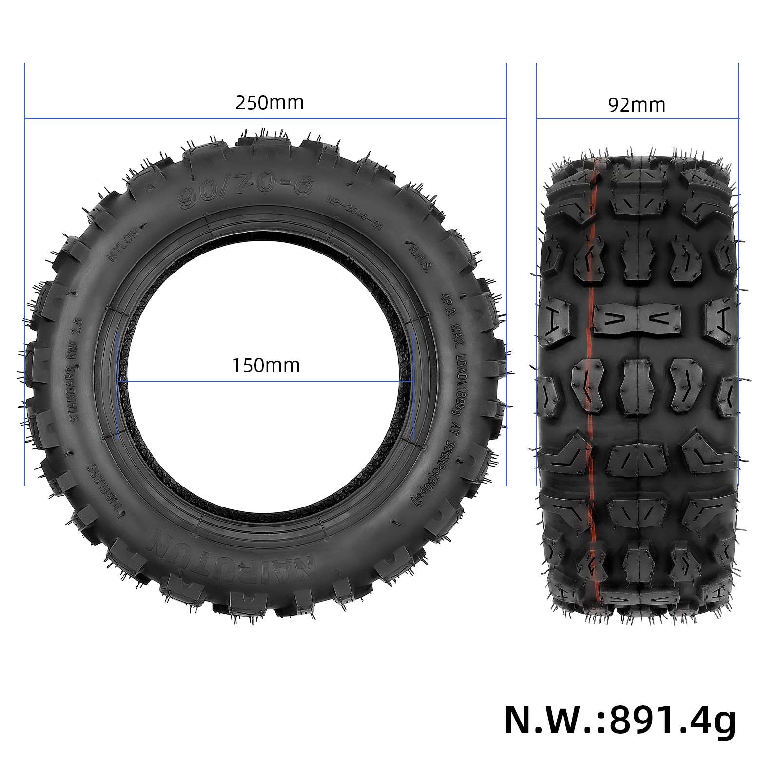 Neumático sin cámara NAIPUTUN 90/70-6 - Imagen 2