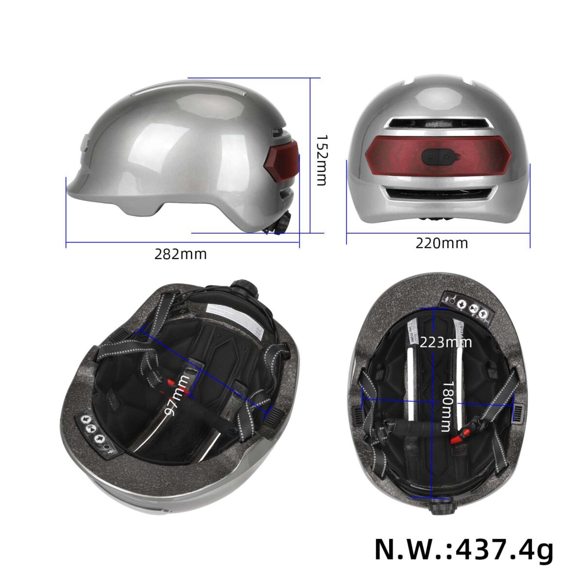 Casco con luz de voz Z005 gris brillante - Imagen 2
