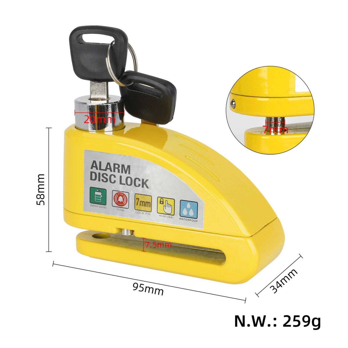 Bloqueo de freno de disco con alarma controlable amarilla - Imagen 2