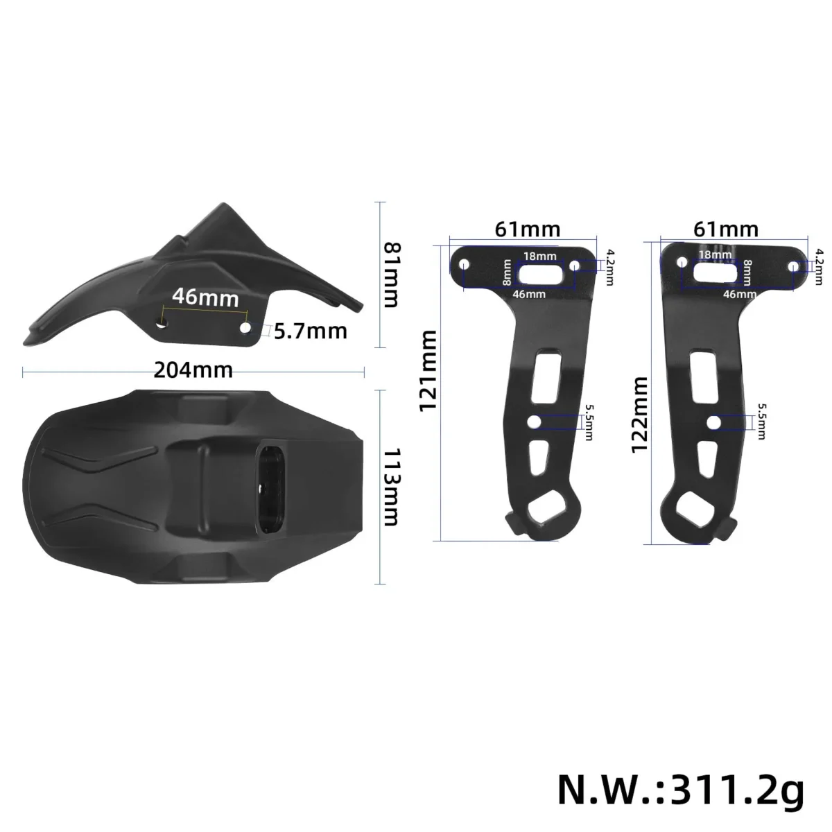 Kit de guardabarros traseros Kukirin G2 Master con luz y soportes - Imagen 5
