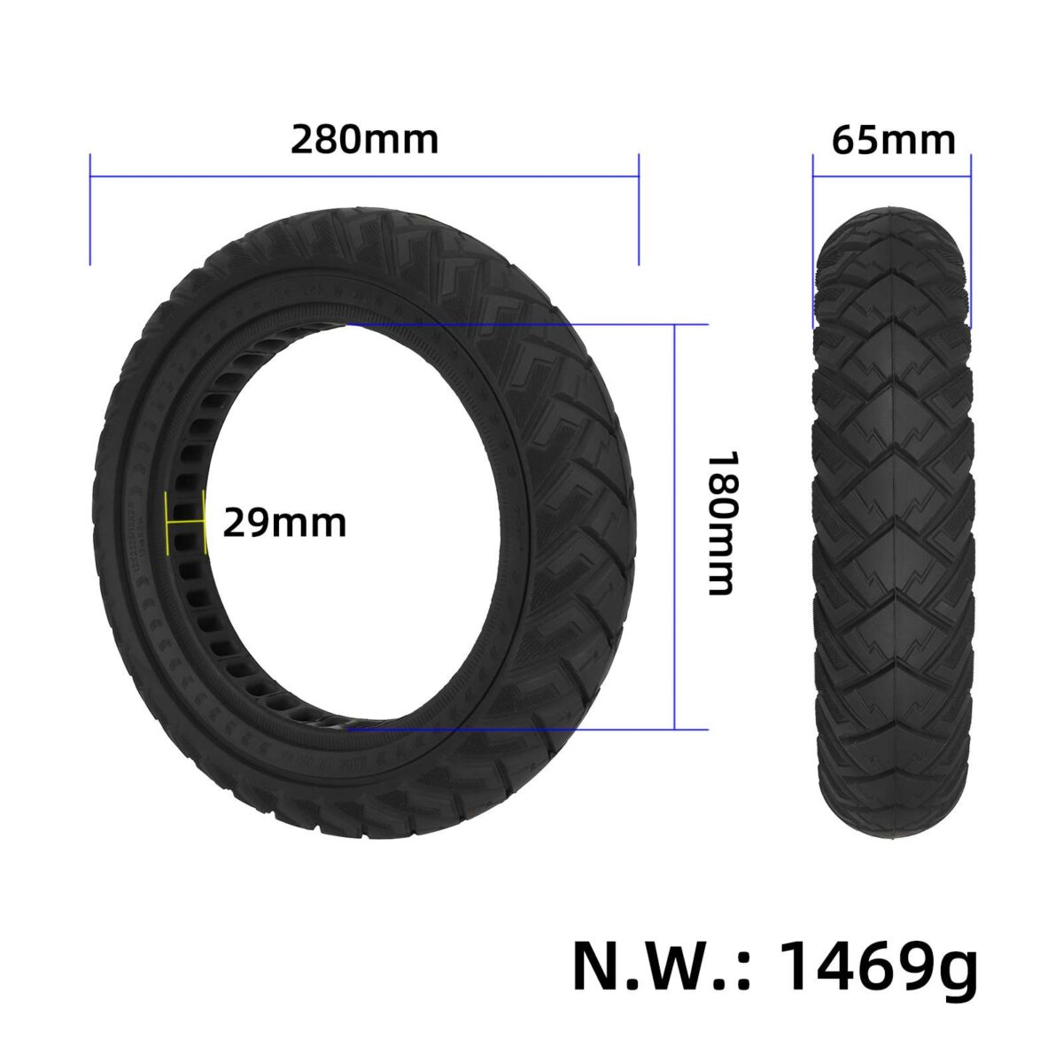 Neumático sólido todoterreno Ulip negro 12*2.125/12*2.5/12 1/2*2 1/4 con patrón de ala (ranura para tarjeta de 28 mm) - Imagen 2