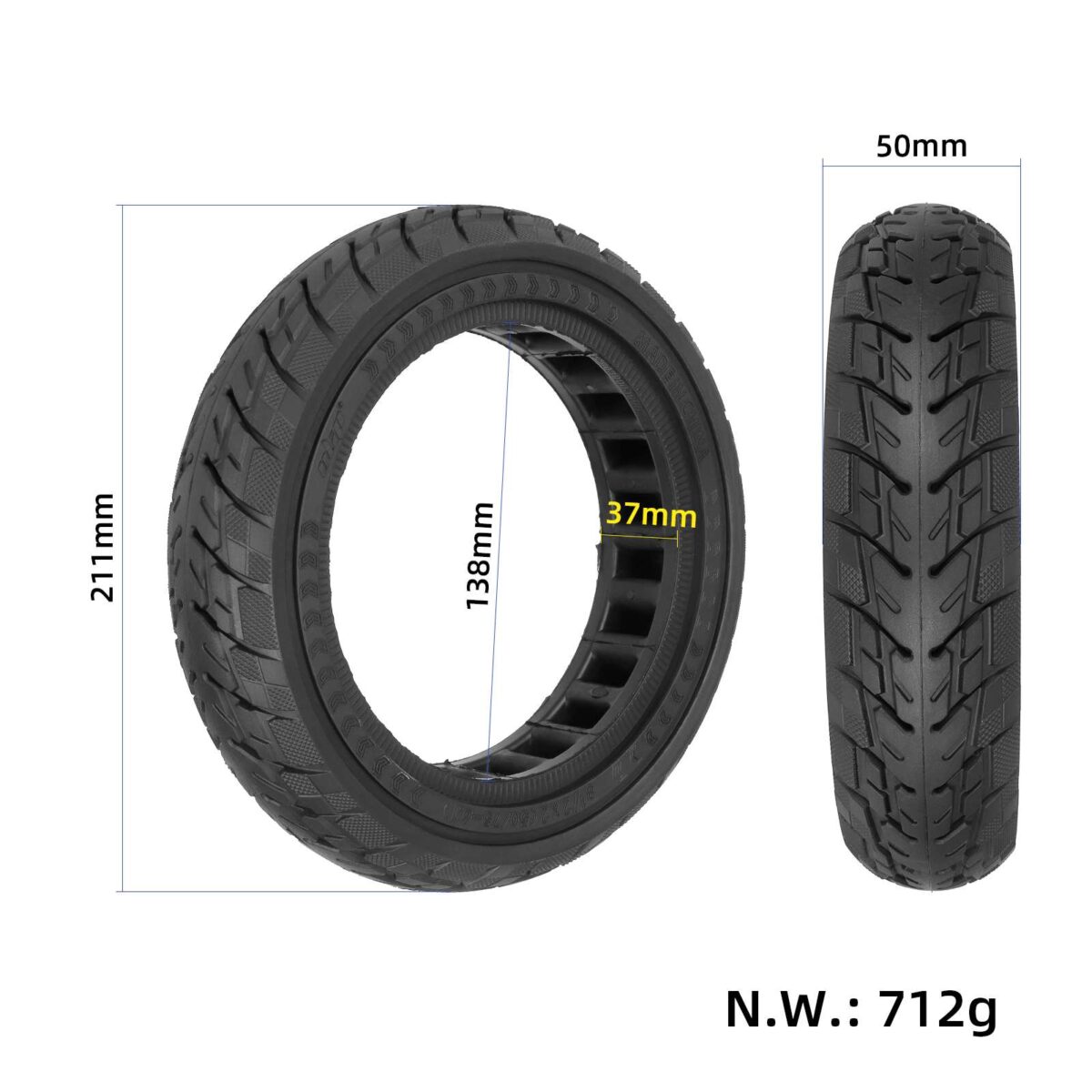 Neumático sólido todoterreno negro Ulip 8 1/2*2 (50/75-6.1) para scooters Xiaomi - Imagen 2