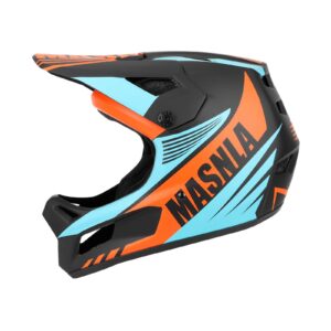 Casco todoterreno negro, azul y naranja talla L