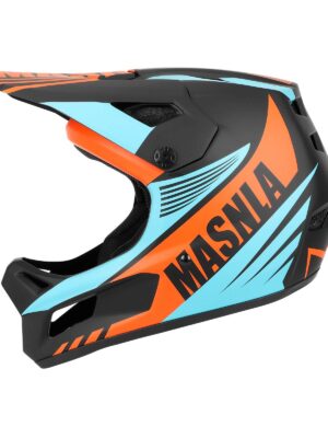 Casco todoterreno negro, azul y naranja talla L