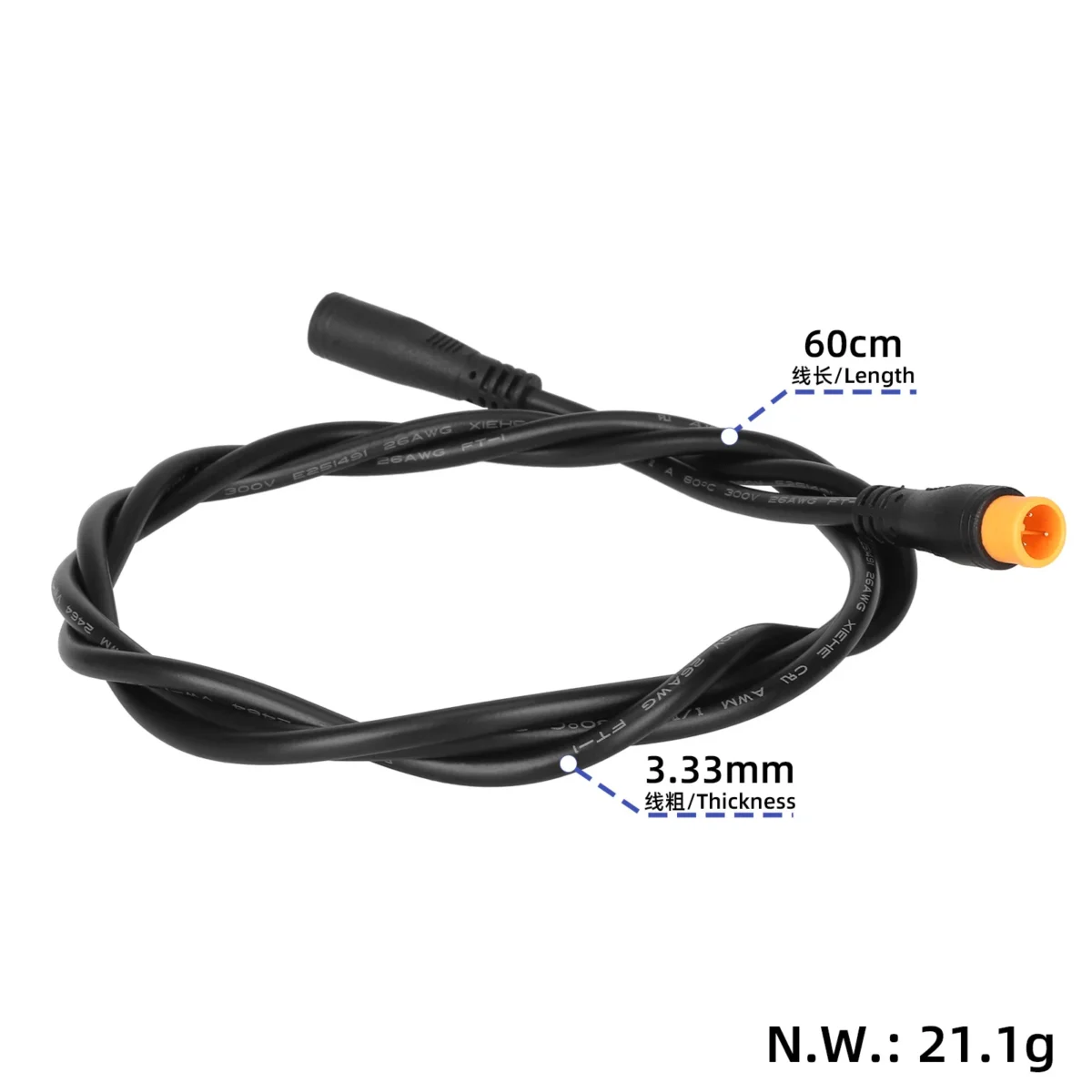 Cable conector impermeable M8 con cable amarillo de 3 pines con conector macho/hembra de 60 cm - Imagen 2