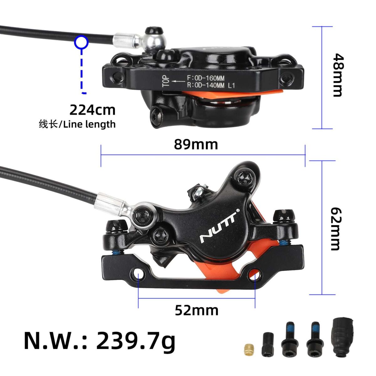 Maneta de freno izquierda NUTT con cable de freno de 180cm y freno de disco hidráulico izquierdo con cable de 220cm - Imagen 3