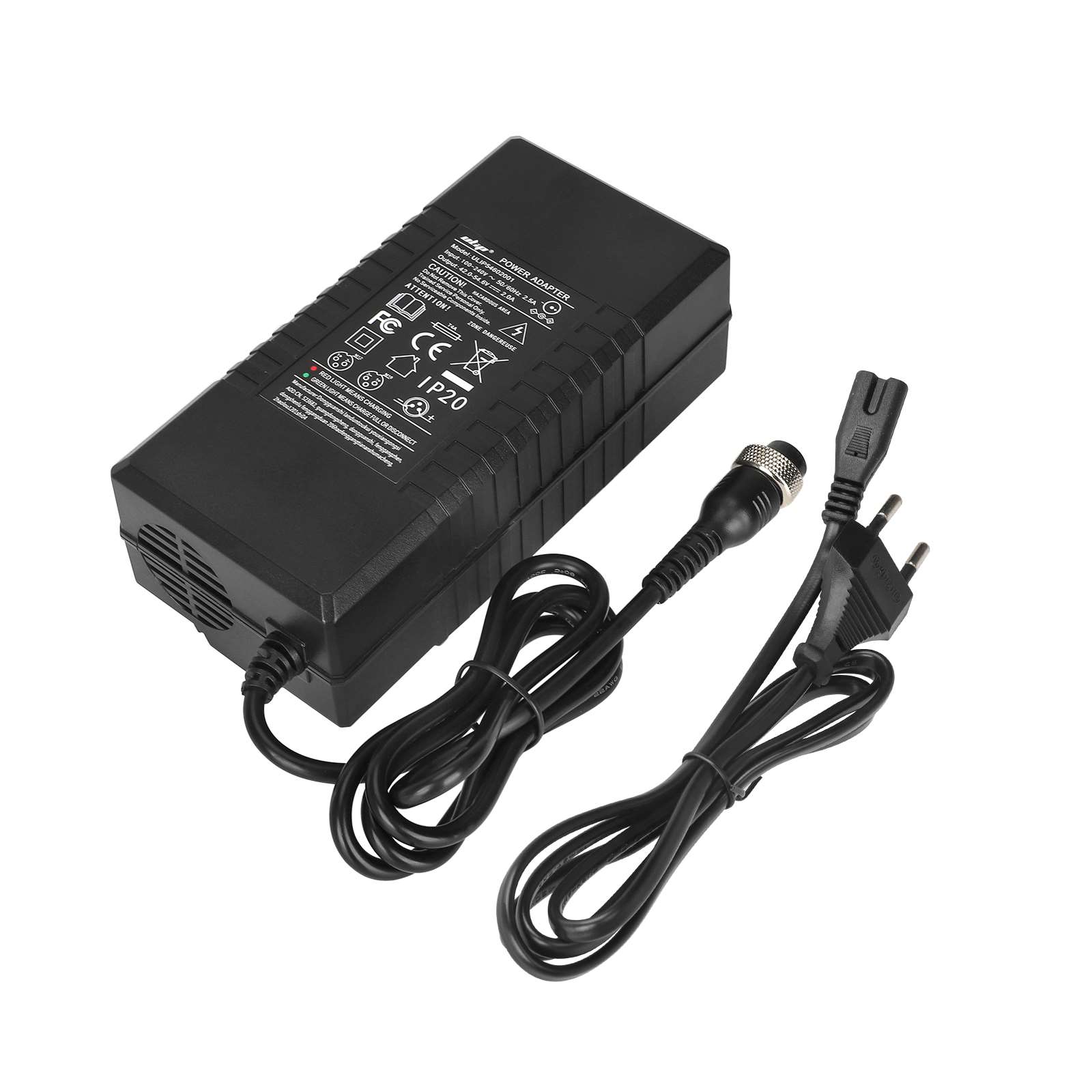 Cargador certificado con enchufe de aviación grande Ulip de 42 V a 54,6 V 2 A (estándar europeo)