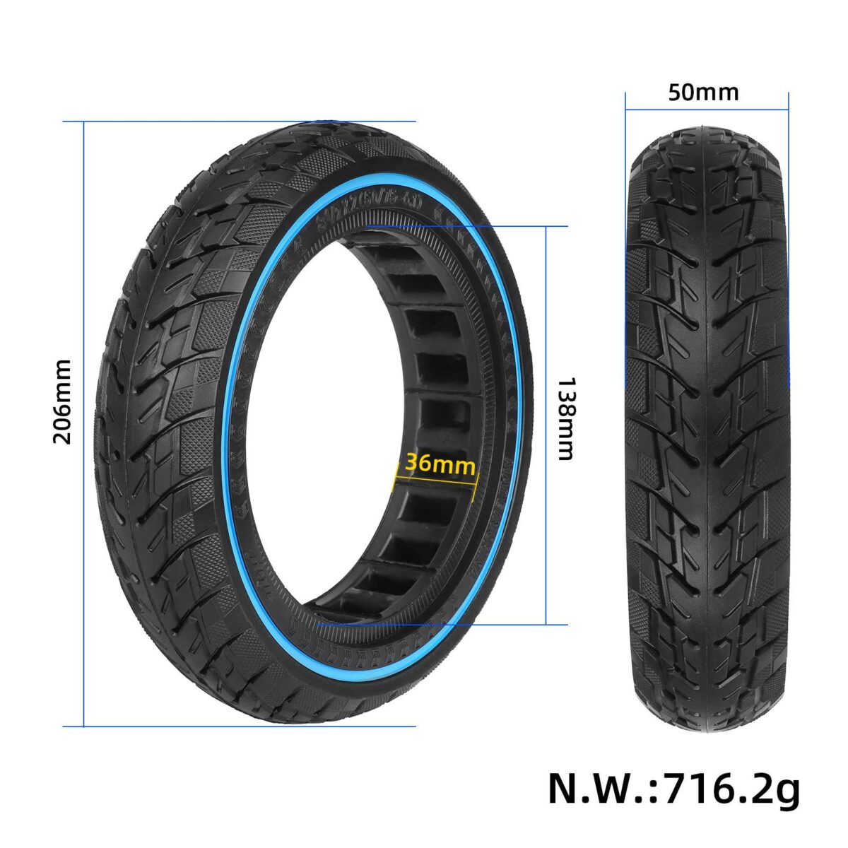 Neumático sólido todoterreno Ulip 8 1/2*2 (50/75-6.1) con círculo azul para scooters Xiaomi - Imagen 2